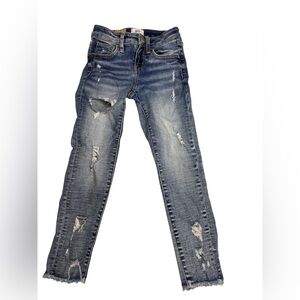 BKE Girls Jeans Distressed Blue Denim 7 Regular Button Zip Raw Hem